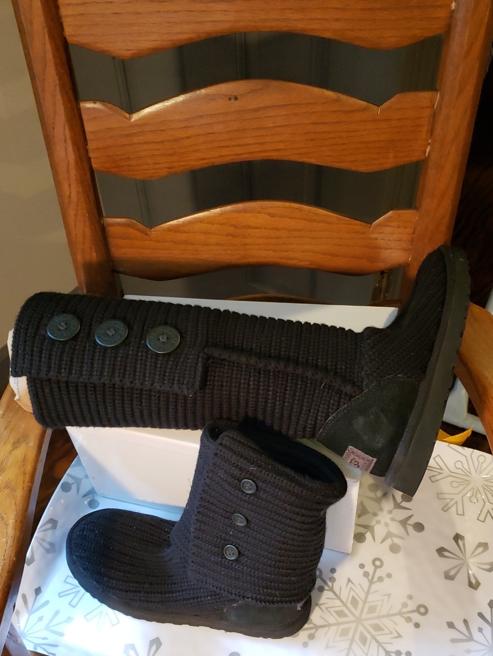 UGG Black Knee-High Knit Button Boot 7